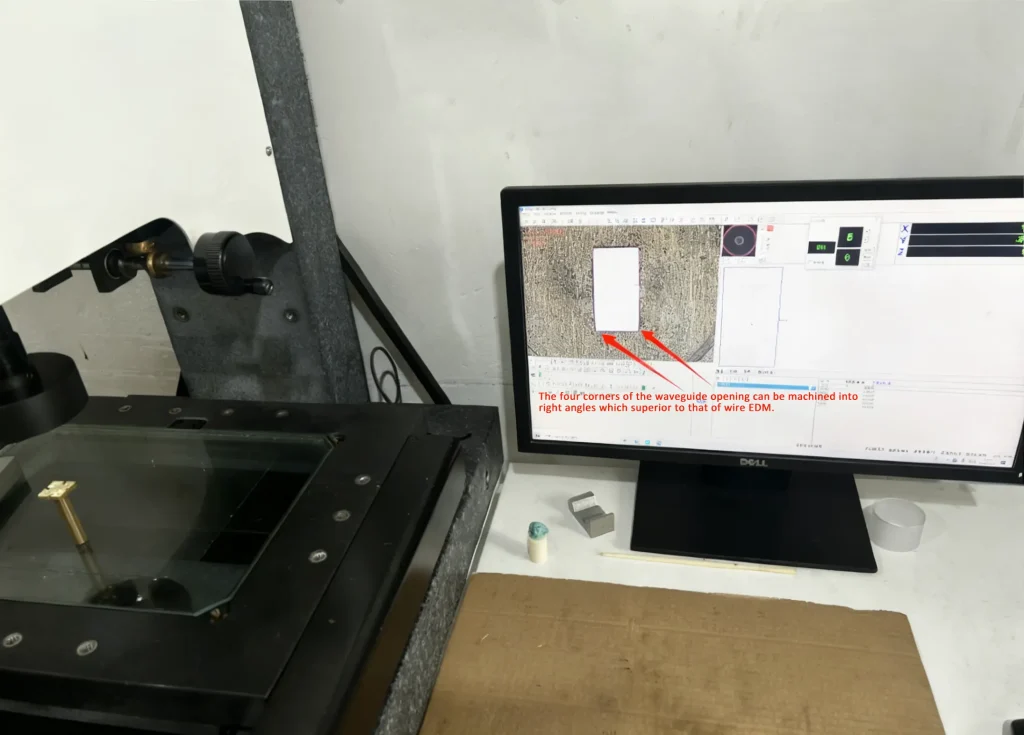 True sharp corner (R = 0) waveguide aperture precision machining